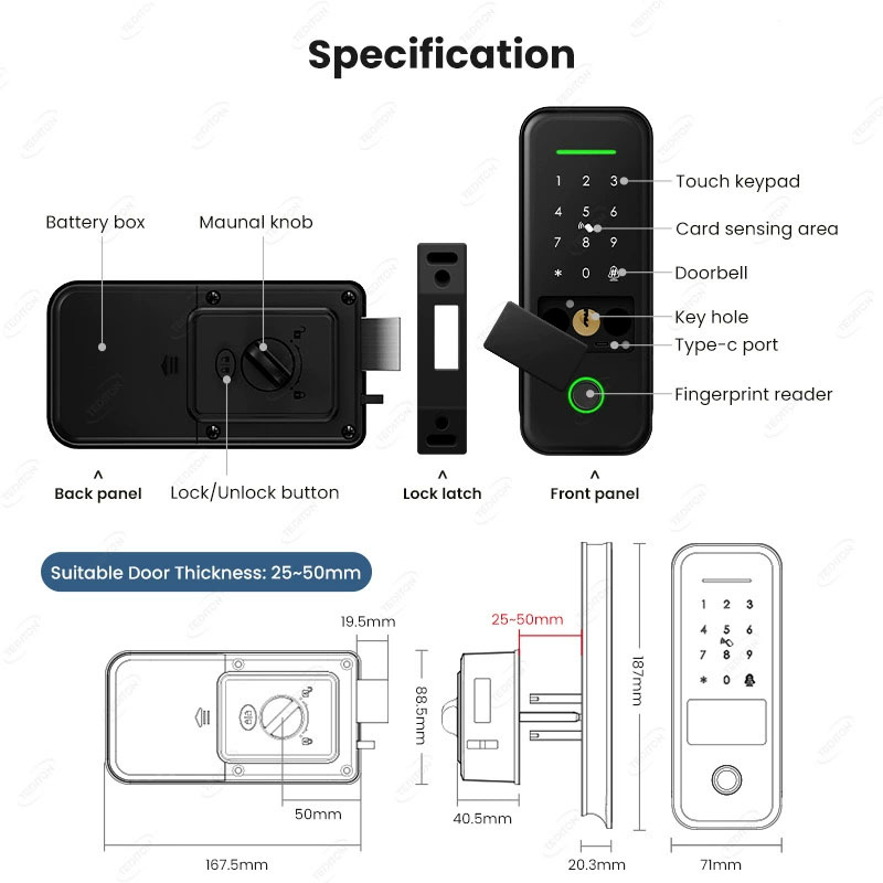 TTlock tuya wifi smart rim lock