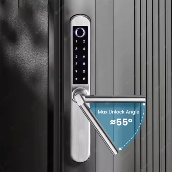 Slim smart door lock big angle handle
