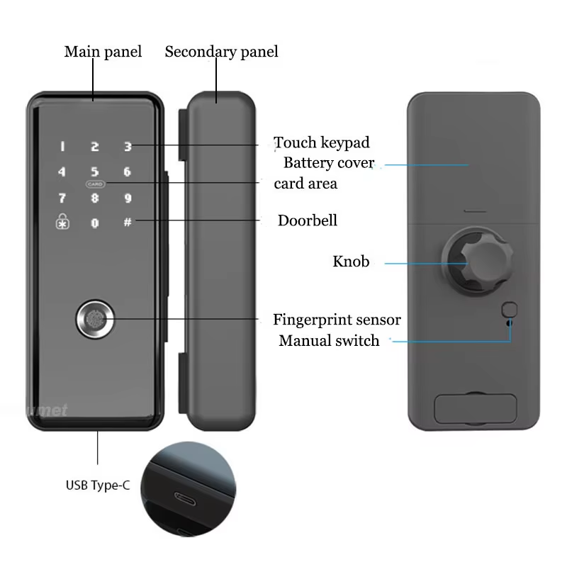 TTlock tuya smart glass door lock 