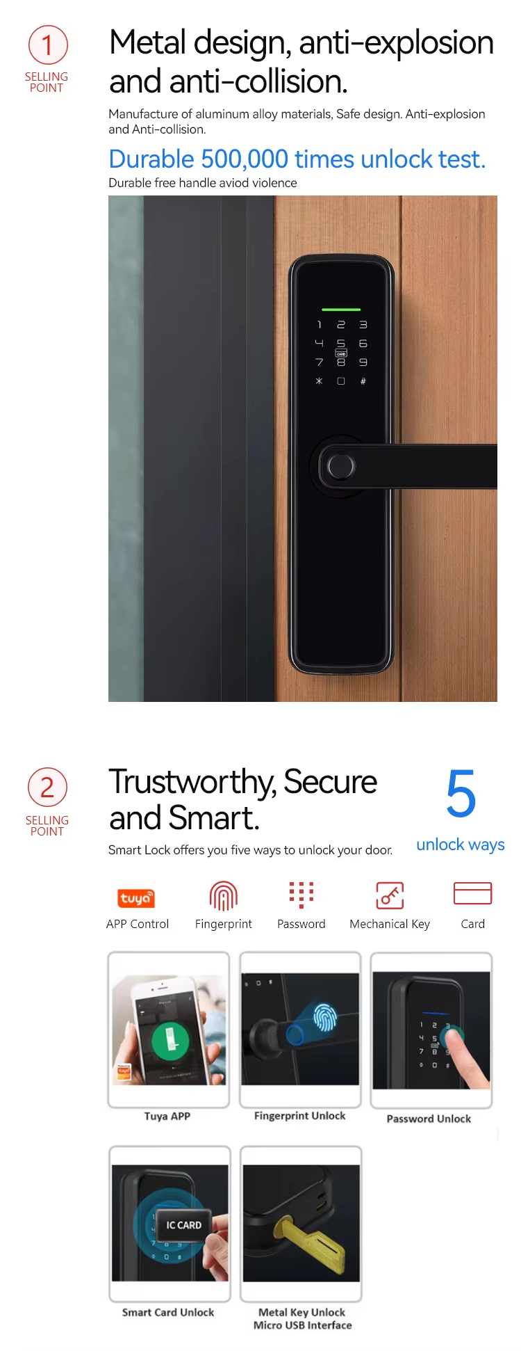 Wooden door digital door lock ttlock wifi