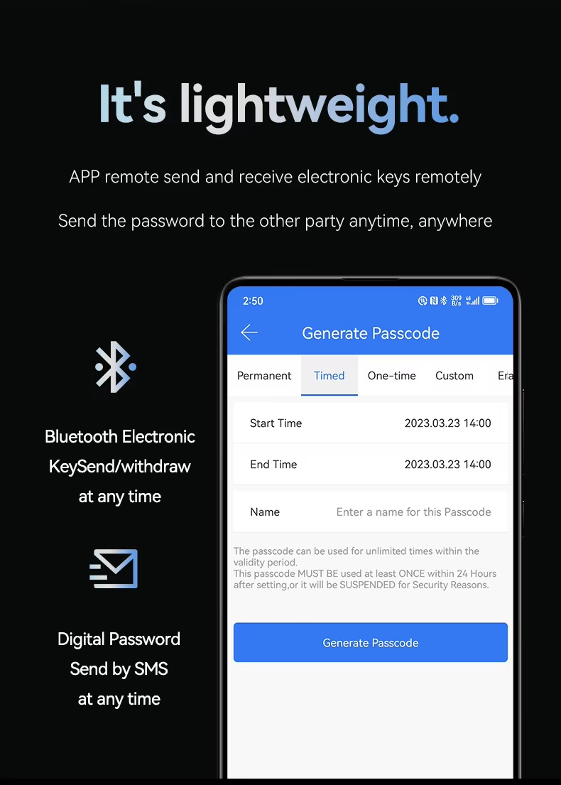 ttlock tuya wifi slim automatic lock