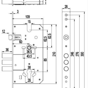 6085 28*300mm Russian Mortise Lock Body