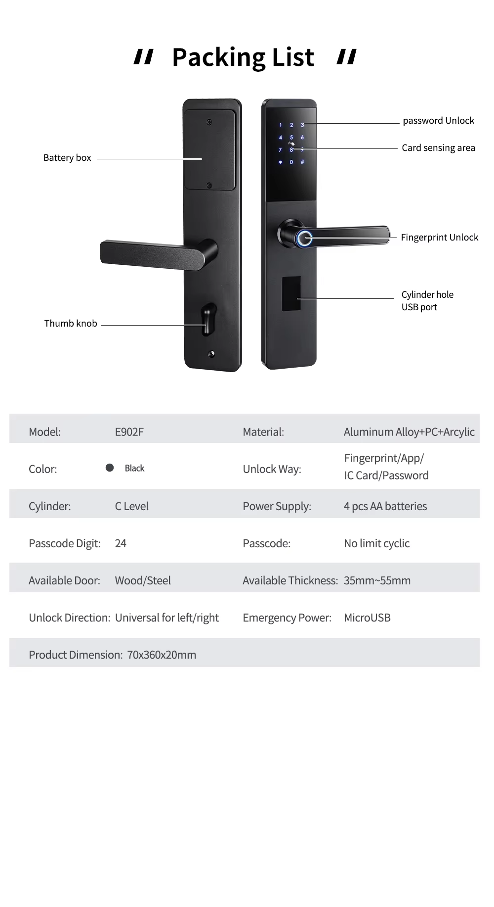 Touchscreen Thin panel 6068 Security Door Lock
