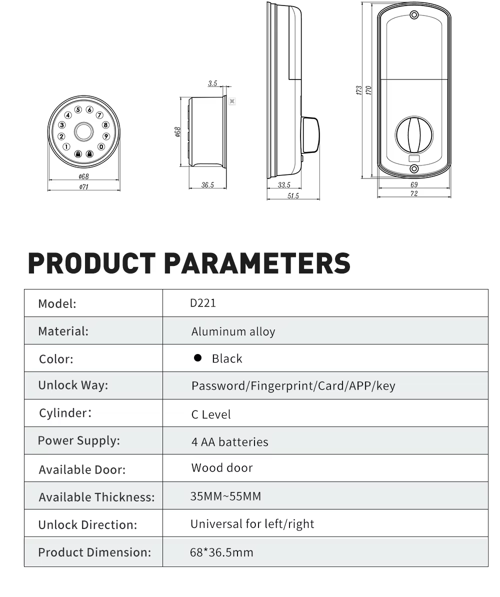 TTlock Physical button Smart Deadbolt Door Lock