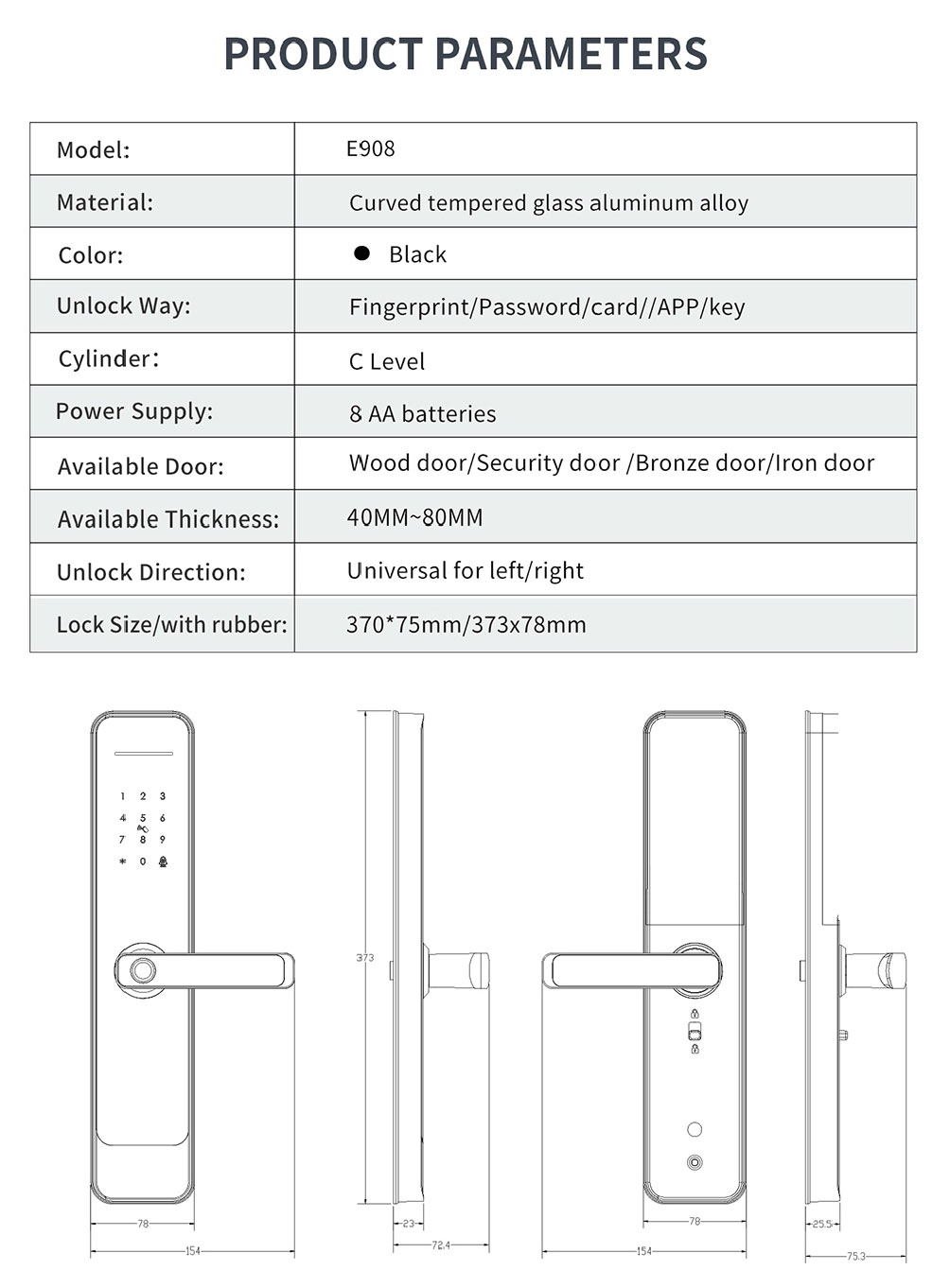 Main Door Passage Mode Smart Lock 