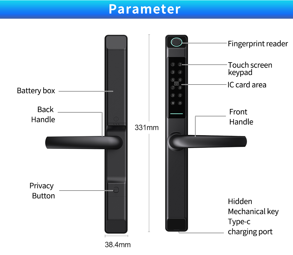 White ttlock tuya Smart UPVC Sliding door lock - 图片 2